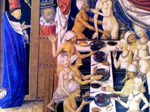 ancebía. Grabado medieval que muestra un burdel, de la época en que se establecieron las prostitutas en San Miguel.